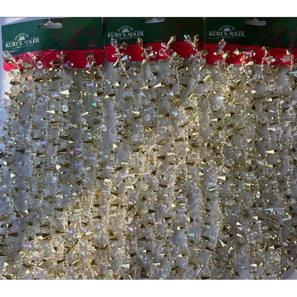 3 Kurt Adler Bead Christmas Tree Garland 9 Feet  Each Gold Iridescent 27' Total